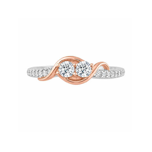 14K White and Rose Gold 0.50TDW Two Diamond Engagement Ring