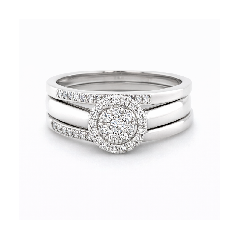Sparkling 10K White Gold and 0.25TDW Diamond Bridal Set with Round Cluster