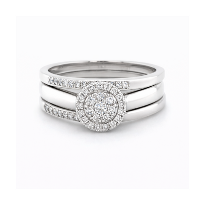 Sparkling 10K White Gold and 0.25TDW Diamond Bridal Set with Round Cluster