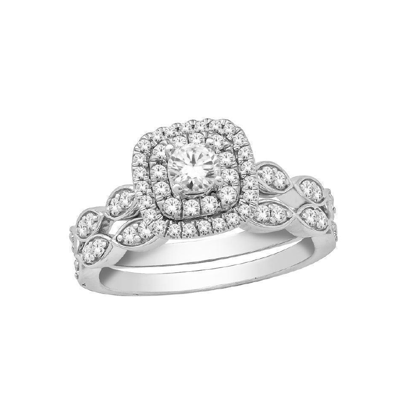 10K White Gold Bridal Set with 1.00TDW 54 Round Brilliant Cut Natural Diamonds