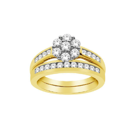 1.00TDW Sparkling Diamond Bridal Set in 10K Yellow Gold