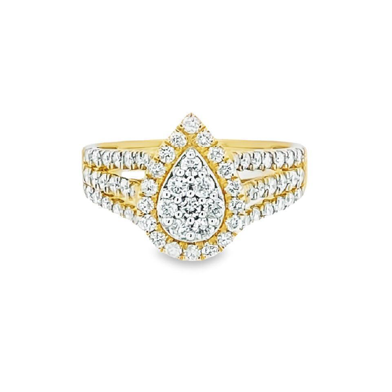 10K Yellow Gold 1.00TDW Diamond Pear Shape Cluster Halo Engagement Ring
