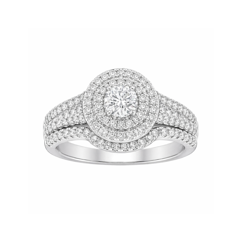 14K White Gold 1.00TDW Diamond Double Round Halo Wedding Set