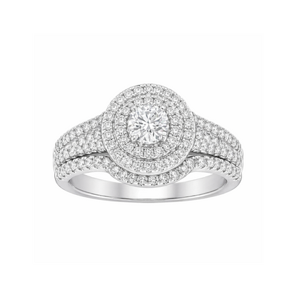 14K White Gold 1.00TDW Diamond Double Round Halo Wedding Set