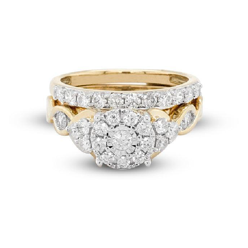 10K Yellow Gold 1.00TDW Diamond Imperial Illusion Head Wedding Set