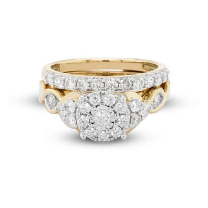 10K Yellow Gold 1.00TDW Diamond Imperial Illusion Head Wedding Set