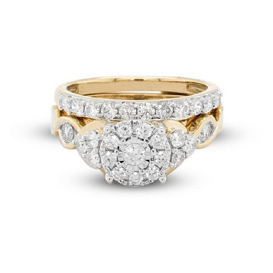 10K Yellow Gold 1.00TDW Diamond Imperial Illusion Head Wedding Set