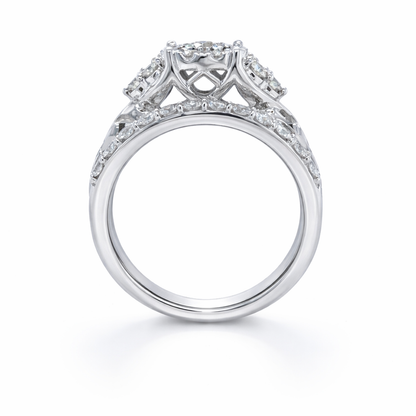 10K White Gold 1.00TDW Diamond Halo Wedding Set