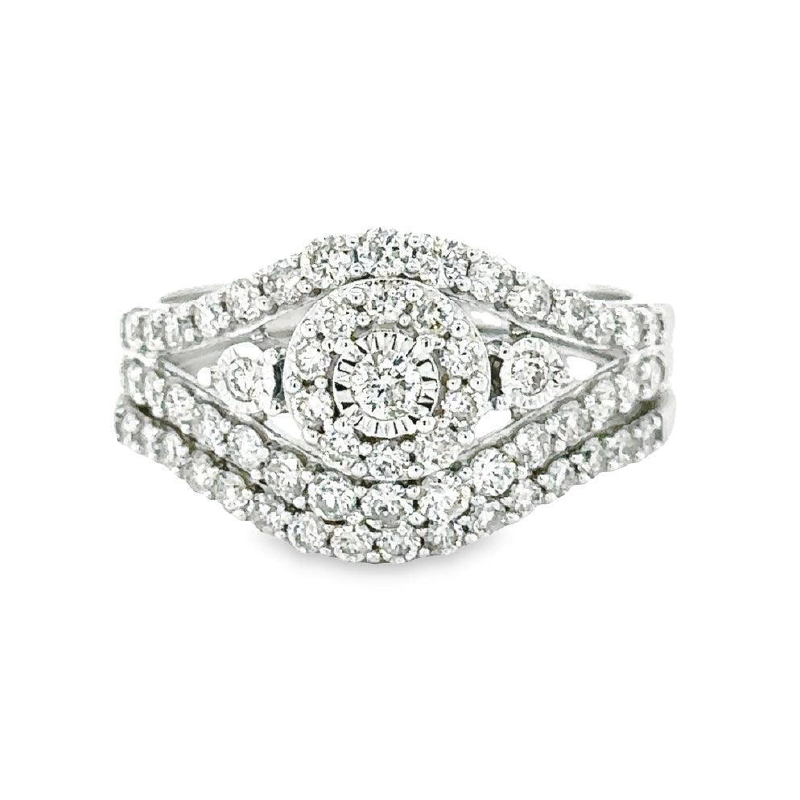 1.00TDW Elegant 10K White Gold Diamond Bridal Set
