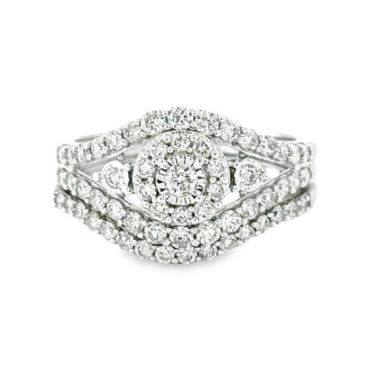 1.00TDW Elegant 10K White Gold Diamond Bridal Set