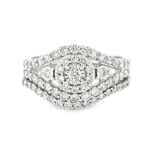 1.00TDW Elegant 10K White Gold Diamond Bridal Set