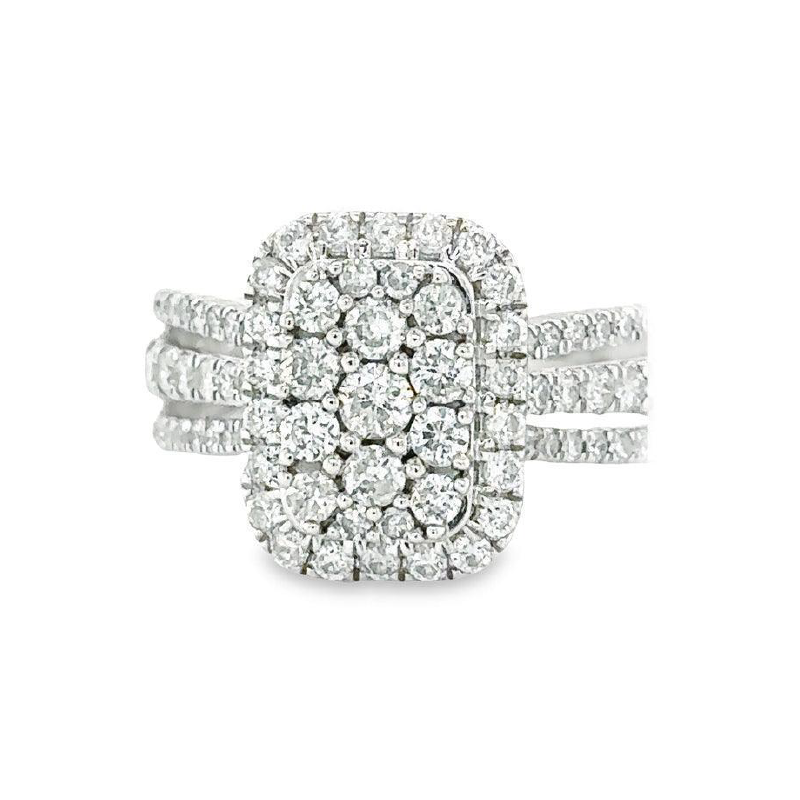 1.00TDW Diamond Engagement Ring in 10K White Gold with Emerald Face