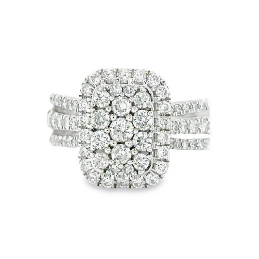 1.00TDW Diamond Engagement Ring in 10K White Gold with Emerald Face