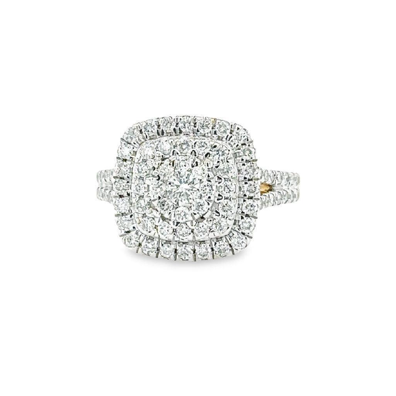 1.00TDW Round Diamond Halo Engagement Ring with Floral Center in 10K Yellow Gold