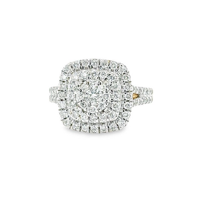 1.00TDW Round Diamond Halo Engagement Ring with Floral Center in 10K Yellow Gold