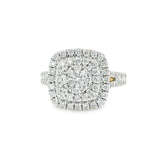 1.00TDW Round Diamond Halo Engagement Ring with Floral Center in 10K Yellow Gold