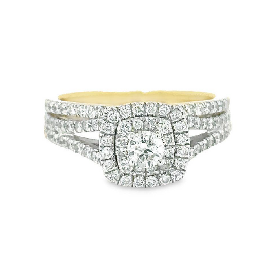 Glamorous 1.00TDW Diamond Bridal Set with Pave Band in 10K Yellow Gold