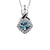 10K White Gold Blue Topaz and Diamond Halo Pendant with Chain