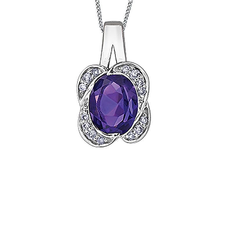 10K White Gold Amethyst and Diamond Pendant with Chain