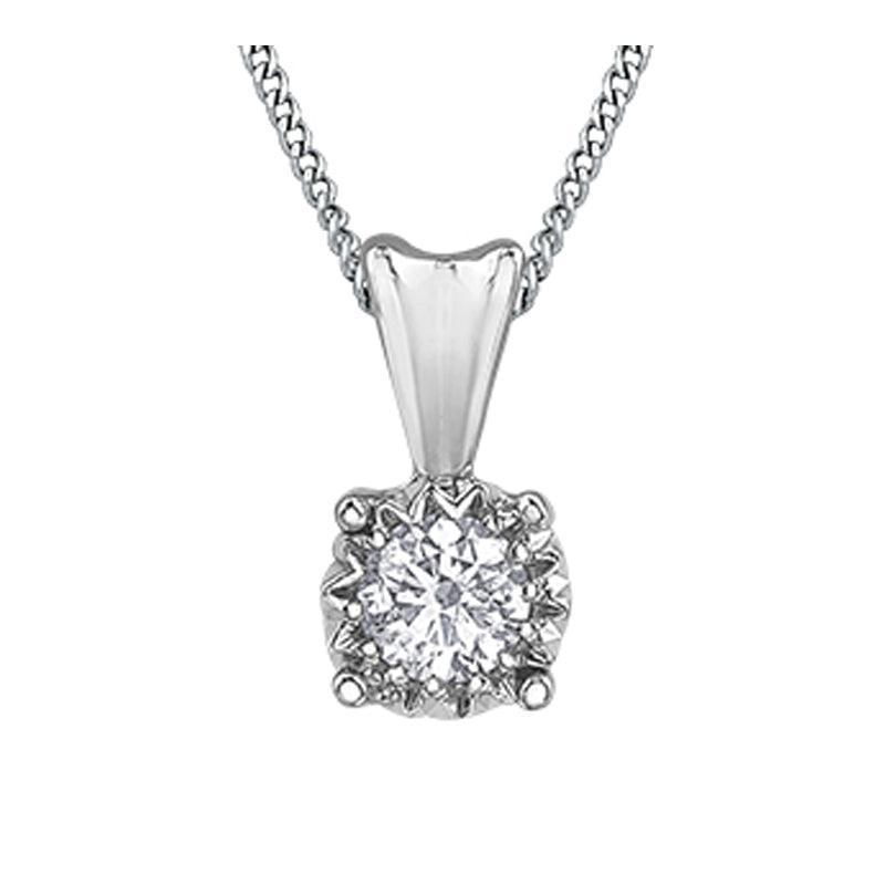 10K White Gold 0.20CT Diamond Solitaire Illusion Set Pendant with Chain