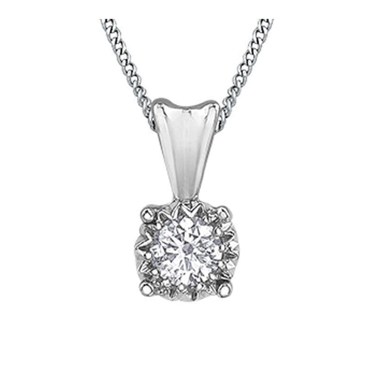 10K White Gold 0.20CT Diamond Solitaire Illusion Set Pendant with Chain