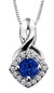 10K White Gold Blue Sapphire and Diamond Halo Pendant with Chain