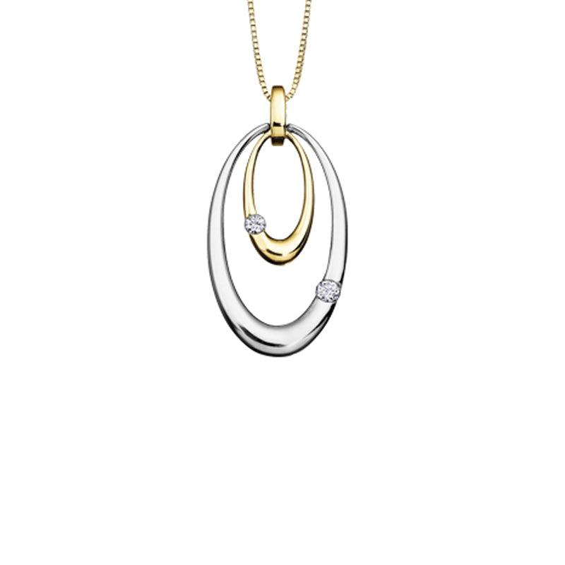 10K White and Yellow Gold 0.09TDW Canadian Diamond Oval Pendant