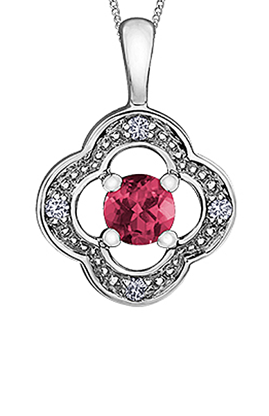 10K White Gold Ruby and Diamond Pendant with Chain