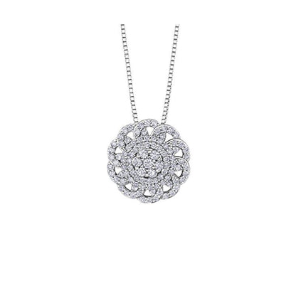 10K White Gold 1.00TDW Diamond Floral Pendant with Chain