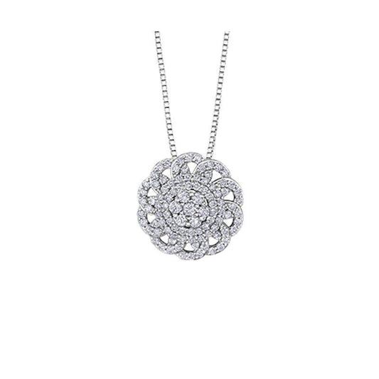 10K White Gold 1.00TDW Diamond Floral Pendant with Chain