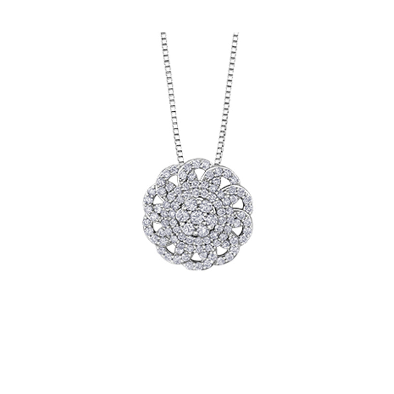 10K White Gold 1.00TDW Diamond Floral Pendant with Chain