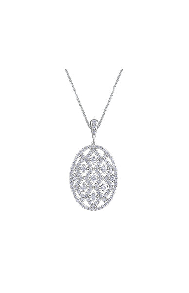 10K White Gold 1.00TDW Diamond Fancy Oval Pendant with Chain
