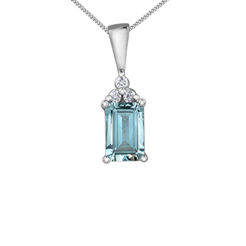 10K White Gold 6X4MM Aquamarine &amp; 0 .03TDW Diamond Pendant