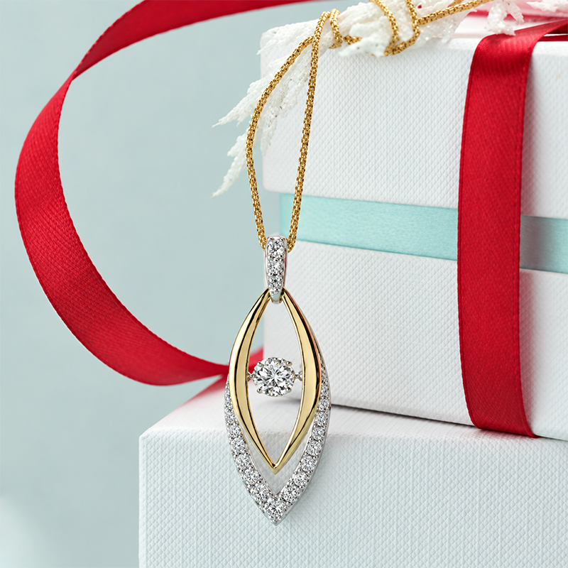 2.30TDW Lab Diamond 14K Two Tone Gold Moving Pendant