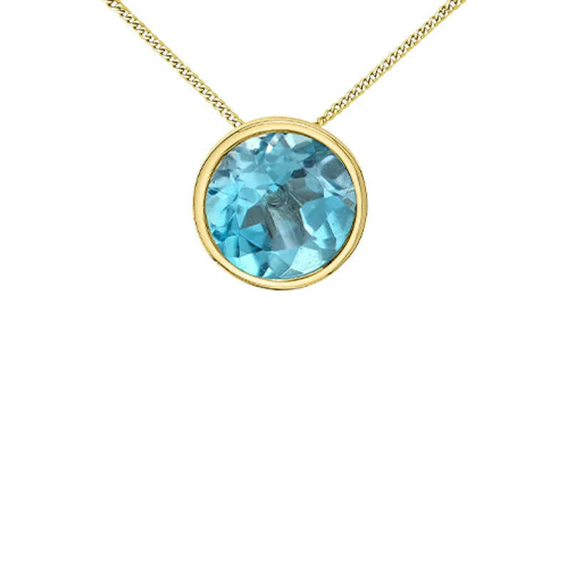 10K Yellow Gold 5mm Blue Topaz Pendant with Chain