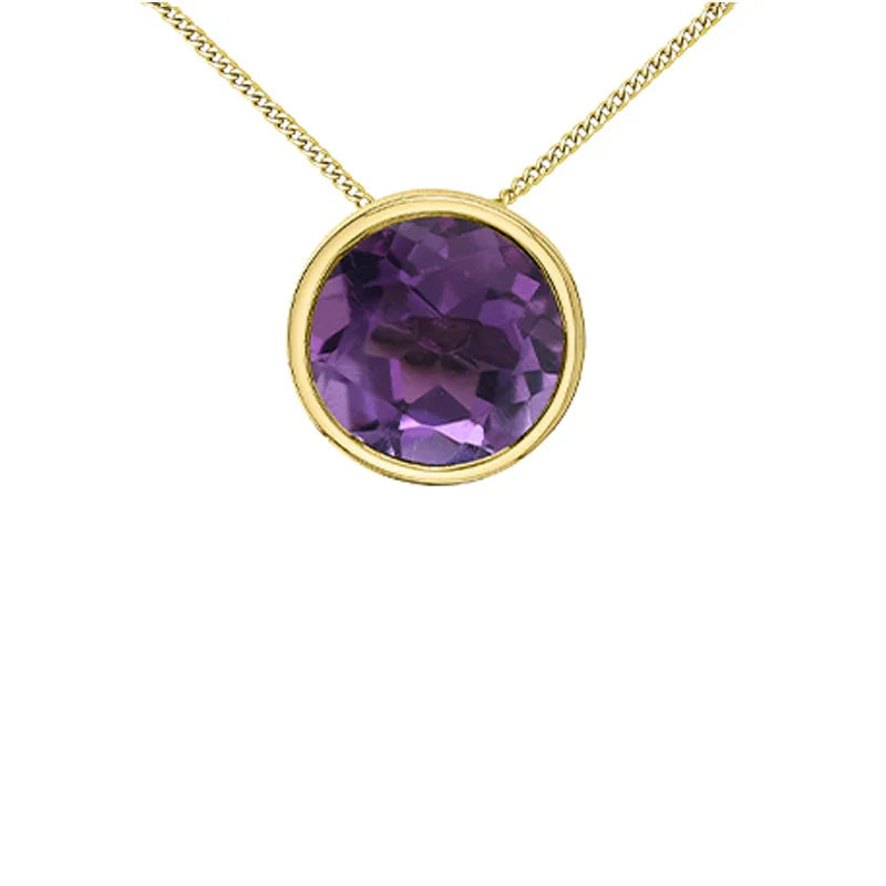 10K Yellow Gold 5mm Amethyst Pendant with Chain