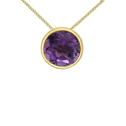 10K Yellow Gold 5mm Amethyst Pendant with Chain