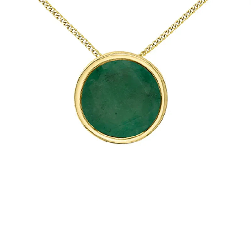 10K Yellow Gold 5mm Emerald Pendant with Chain