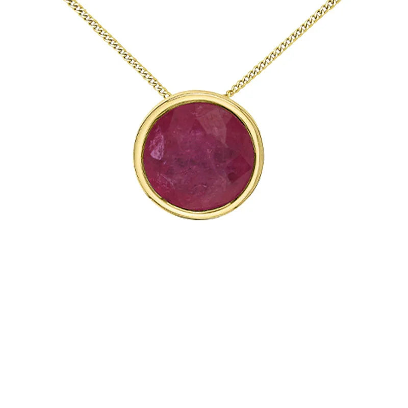 10K Yellow Gold 5mm Ruby Pendant with Chain