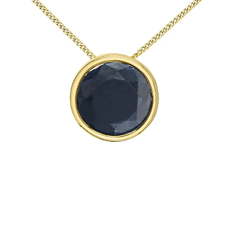 10K Yellow Gold 5mm Sapphire Pendant with Chain