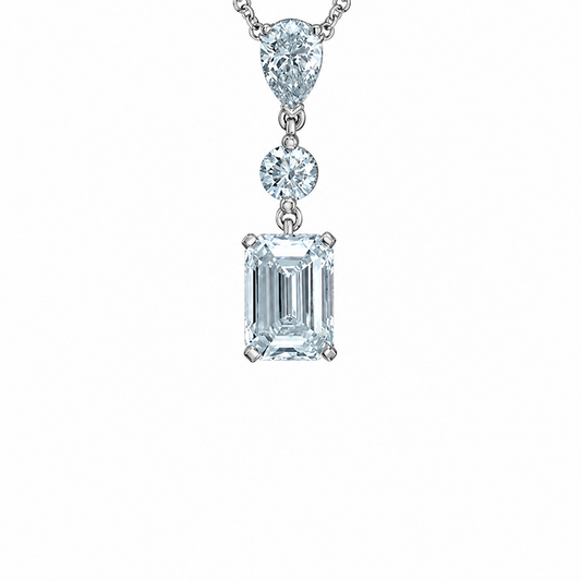 2.00TDW Lab Grown Diamond Emerald Cut Drop Pendant in 14K White Gold