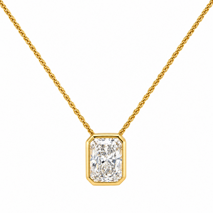 2.05CT Lab Diamond 14K Yellow Gold Radiant Solitaire Pendant with Chain