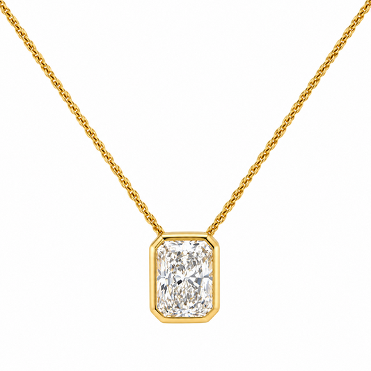 2.05CT Lab Diamond 14K Yellow Gold Radiant Solitaire Pendant with Chain