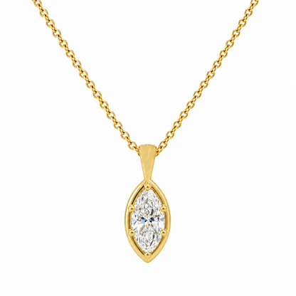 1.00CT Lab Grown Diamond 14K Yellow Gold Marquise Solitaire Pendant with Chain