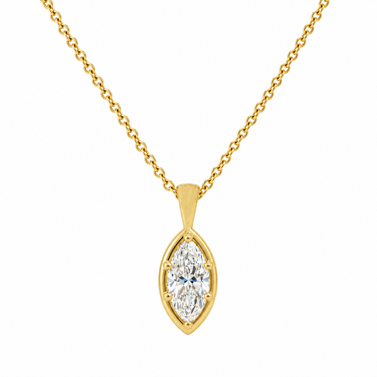 1.00CT Lab Grown Diamond 14K Yellow Gold Marquise Solitaire Pendant with Chain