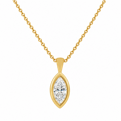 1.00CT Lab Grown Diamond 14K Yellow Gold Marquise Solitaire Pendant with Chain