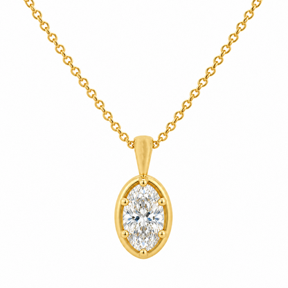 1.02CT Lab Diamond 14K Yellow Gold Oval Solitaire Pendant with Chain