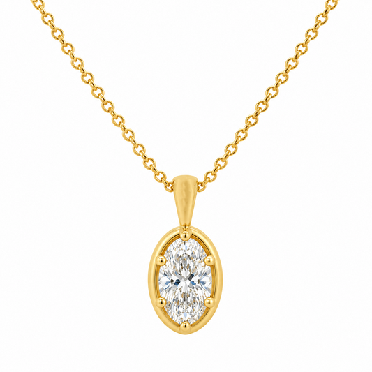 1.02CT Lab Diamond 14K Yellow Gold Oval Solitaire Pendant with Chain