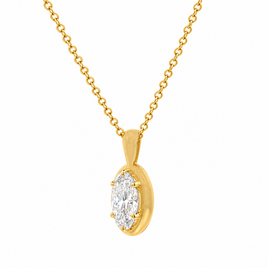 1.02CT Lab Diamond 14K Yellow Gold Oval Solitaire Pendant with Chain