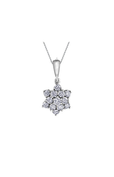 10K White Gold 1.00TDW Diamond Classic Cluster Pendant with Chain